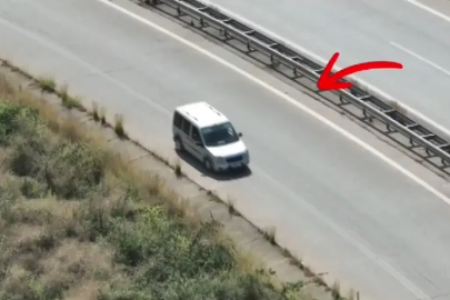 Otoyolda geri geri giden sürücü dron kamerasına yakalandı
