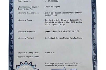 Didim’in mama üretim tesisine onay belgesi verildi

