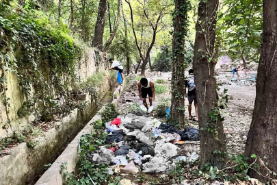 Gördükleri manzaraya duyarsız kalmayıp, eldiven ve maskeyle temizlik yaptılar
