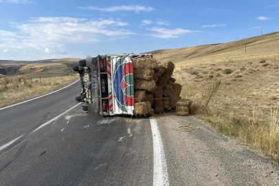 Erzurum’da ot yüklü kamyonet devrildi: 2 yaralı
