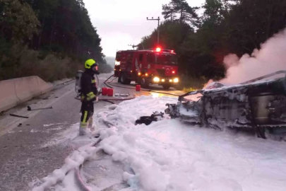 Bolu’da devrilen otomobil alev aldı: Sürücü yaralı
