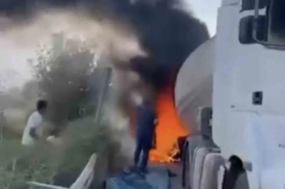 Iğdır’da seyir halindeki tankerin lastikleri alev aldı
