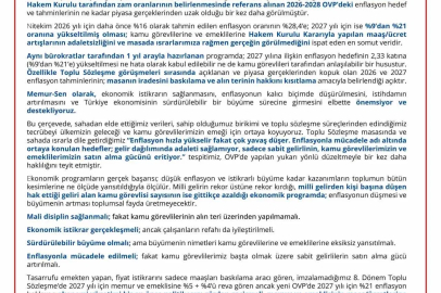 Memur-Sen’den OVP açıklaması: "Kamu görevlisi ve emeklisinin görev aylığı ile emekli aylığı arasındaki makasın kapatılmasını bekliyoruz"
